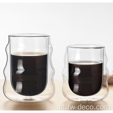Aangepaste handgeblazen dubbele wandglas koffiekop